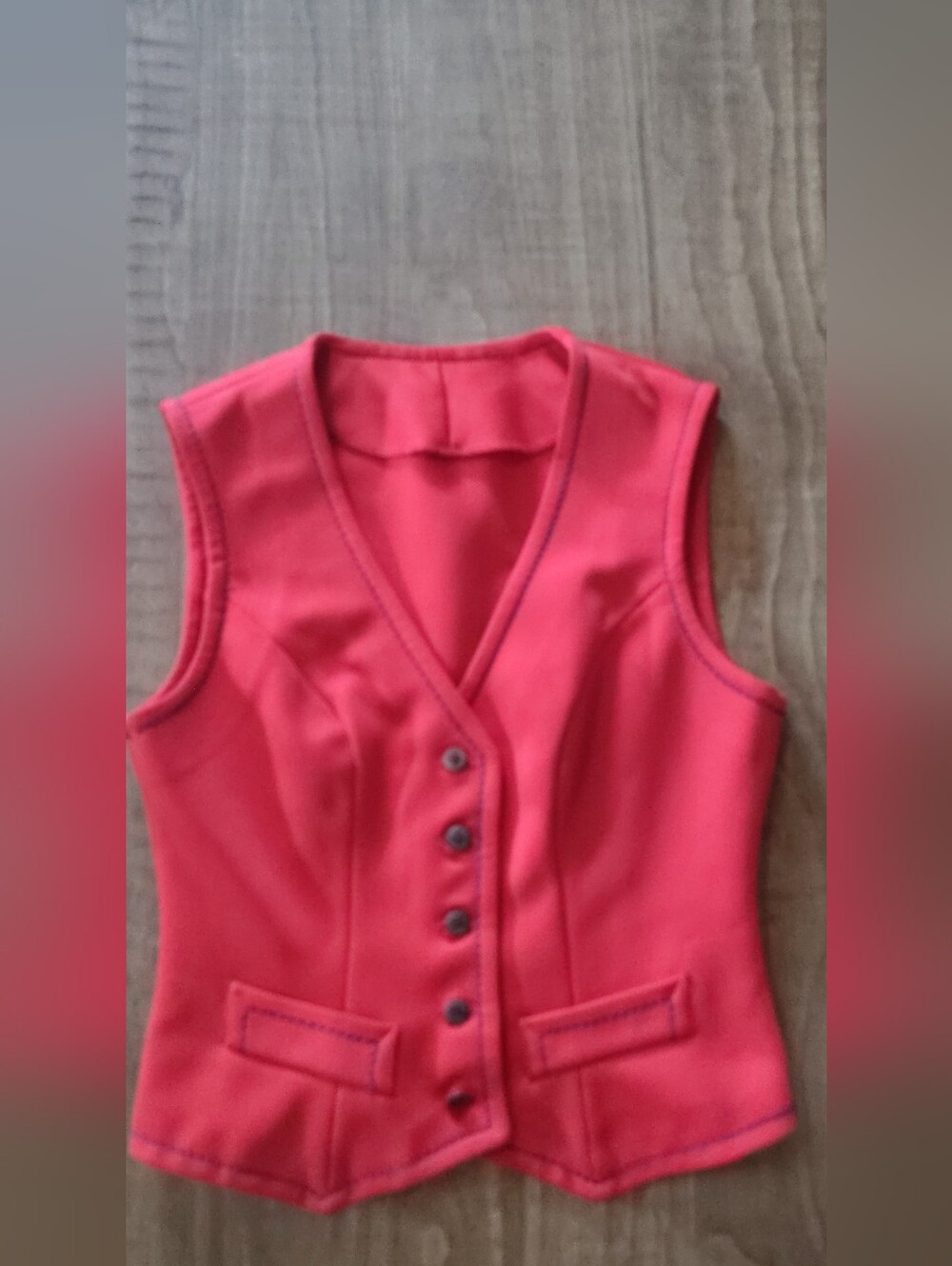 Sleeveless Red Button-Up Vest Handmade, Vintage